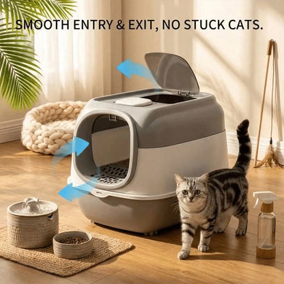 Fully Enclosed Cat Litter Box With Front Door & Anti-Tracking Step, Odor-Locking & Easy Clean Design For Large Cats & Multi-Cat Households, Ideal For Home Living Rooms & Pet Corners