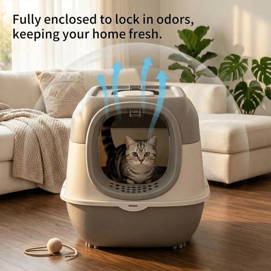 Fully Enclosed Cat Litter Box With Front Door & Anti-Tracking Step, Odor-Locking & Easy Clean Design For Large Cats & Multi-Cat Households, Ideal For Home Living Rooms & Pet Corners