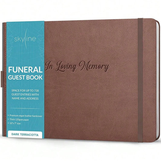 Funeral Guest Book For Memorial & Funeral Services – In Loving Memory Guest Sign In Book For Funerals – 738 Guest Entries With Name & Address, 129 Pages, Hardcover, 10x7″ (Dark Terracotta)