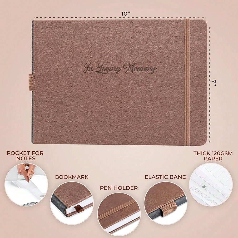 Funeral Guest Book For Memorial & Funeral Services – In Loving Memory Guest Sign In Book For Funerals – 738 Guest Entries With Name & Address, 129 Pages, Hardcover, 10x7″ (Dark Terracotta)