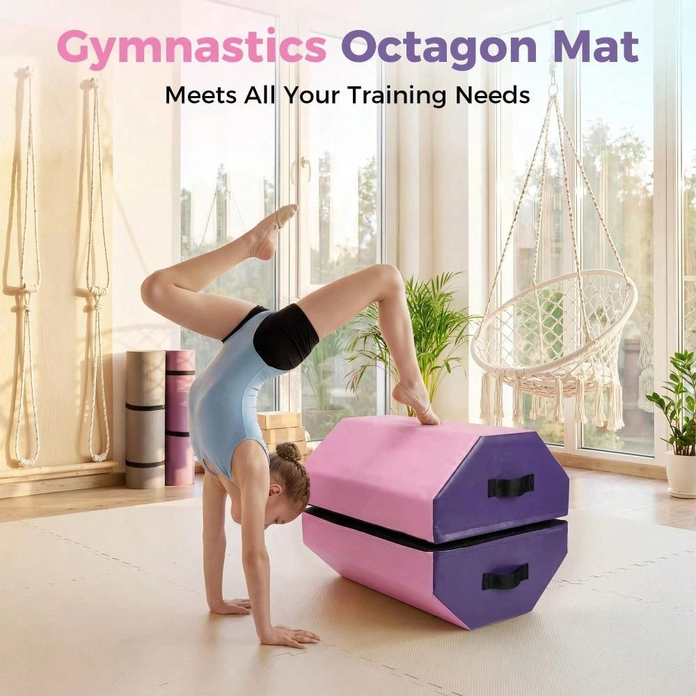 Gaderth Detachable Octagon Gymnastics Mat, Home Tumbling Mat, Skill Shape Tumbling Backbend Trainer Exercise Mat, With High-Density Foam & Waterproof Cover, For Gym Cheerleading, Martial Art, 17"X17"X