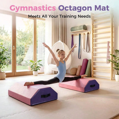 Gaderth Detachable Octagon Gymnastics Mat, Home Tumbling Mat, Skill Shape Tumbling Backbend Trainer Exercise Mat, With High-Density Foam & Waterproof Cover, For Gym Cheerleading, Martial Art, 17"X17"X