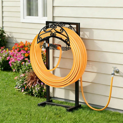 Garden Hose Holder- Upgraded Water Hose Holder Stand With Storage Basket Holds 151ft, Heavy Duty Freestanding Garden Hose Hanger Storage Rack For Outside Yard Lawn Farm