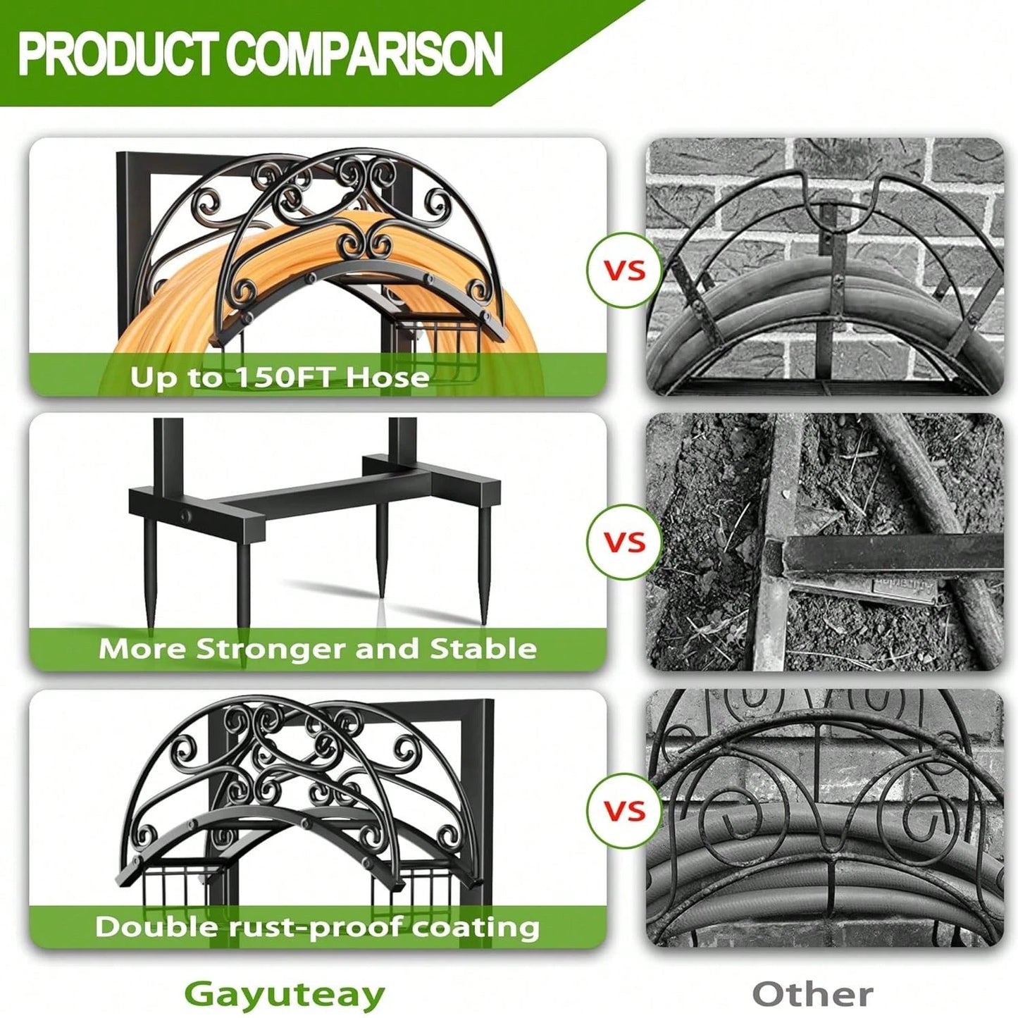 Garden Hose Holder- Upgraded Water Hose Holder Stand With Storage Basket Holds 151ft, Heavy Duty Freestanding Garden Hose Hanger Storage Rack For Outside Yard Lawn Farm