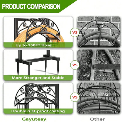 Garden Hose Holder- Upgraded Water Hose Holder Stand With Storage Basket Holds 151ft, Heavy Duty Freestanding Garden Hose Hanger Storage Rack For Outside Yard Lawn Farm