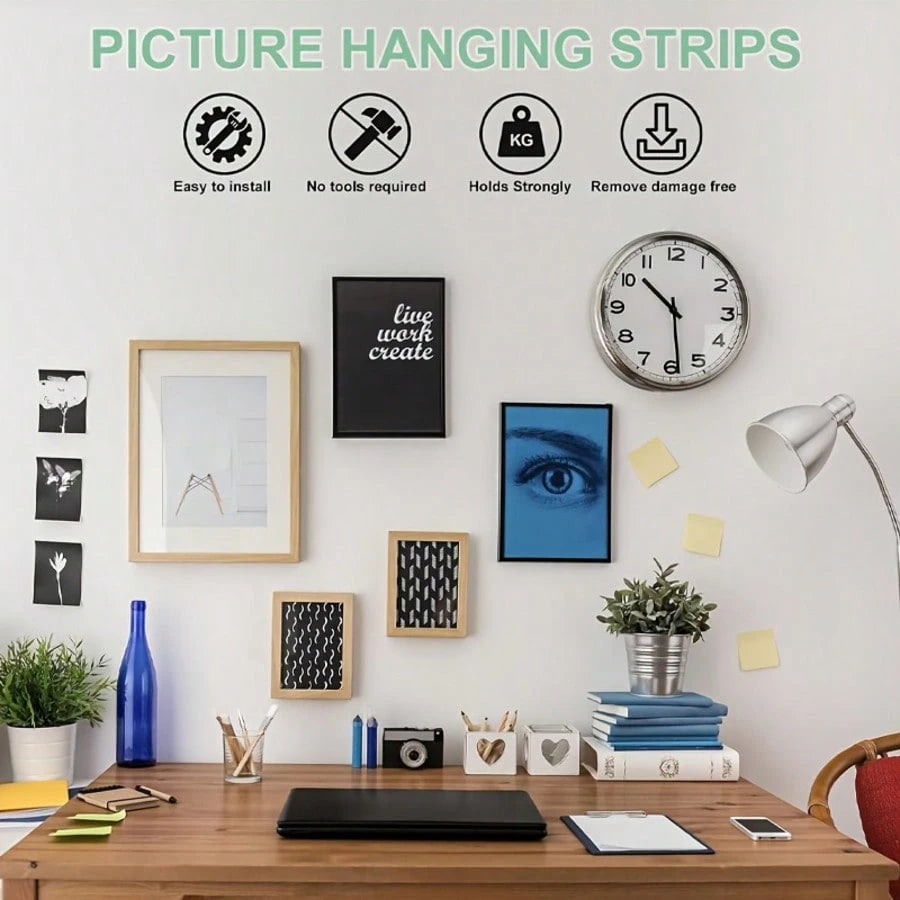 GdBaijiBailihe Picture Hanging Strips Heavy Duty, Removable Adhesive Poster Strips For Frame Mounting Strips Without Nails, Damage Free Hanging Poster Hangers For Classroom, Dorm, Apartment Essentials