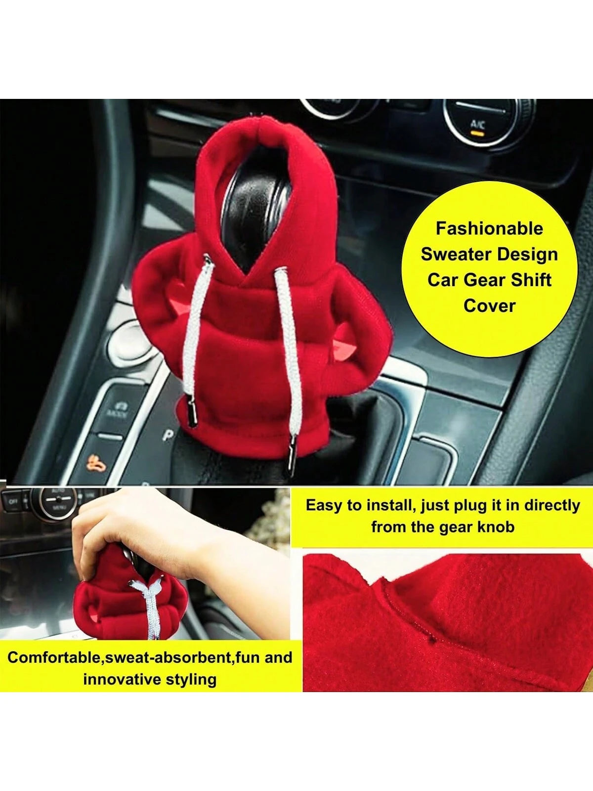 Gear Shift Hoodie, Universal Shift Knob Cover, 4.7 Inch Car Shifter Funny Sweater Hoodie For Gearshift, Automotive Interior Accessories, Polyester