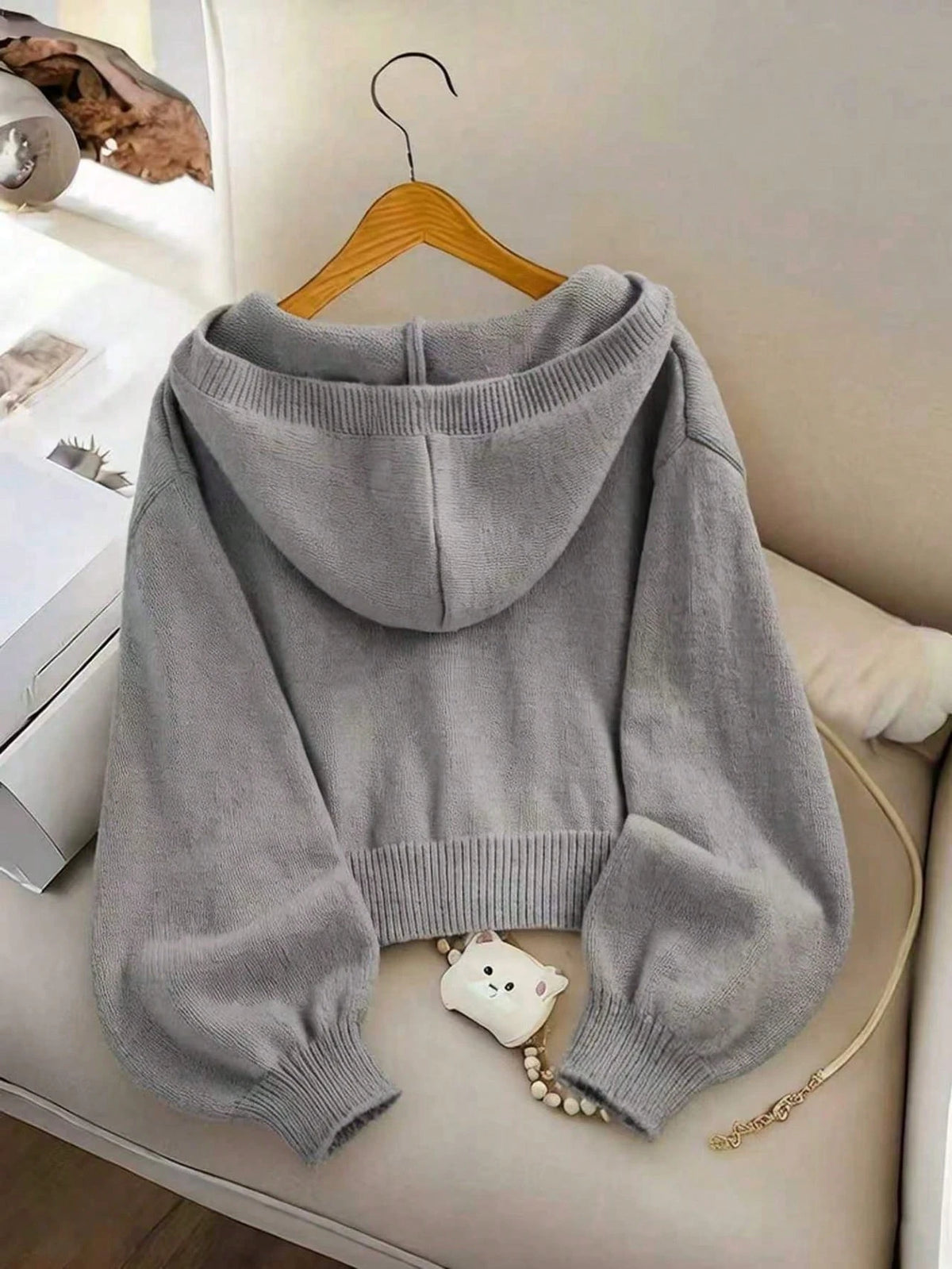 Genkimix Kids Girls' Fashion Casual Fresh Short Solid Color Autumn/Winter Hooded Knit Cardigan Sweater