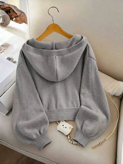 Genkimix Kids Girls' Fashion Casual Fresh Short Solid Color Autumn/Winter Hooded Knit Cardigan Sweater