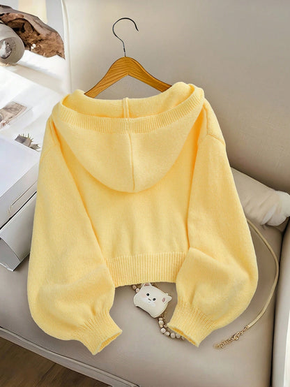 Genkimix Kids Girls' Fashion Casual Fresh Short Solid Color Autumn/Winter Hooded Knit Cardigan Sweater
