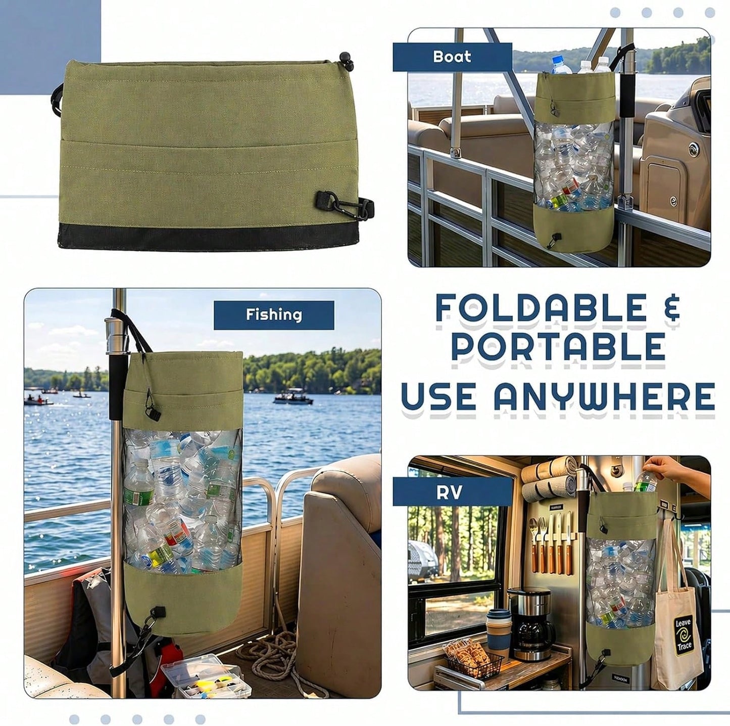 Gersoniel Portable Boat Trash Bags Boat Accessories Container Outdoor Medium Hoop Mesh Trash Bags Reusable Garbage Container Cabin Storage For Men