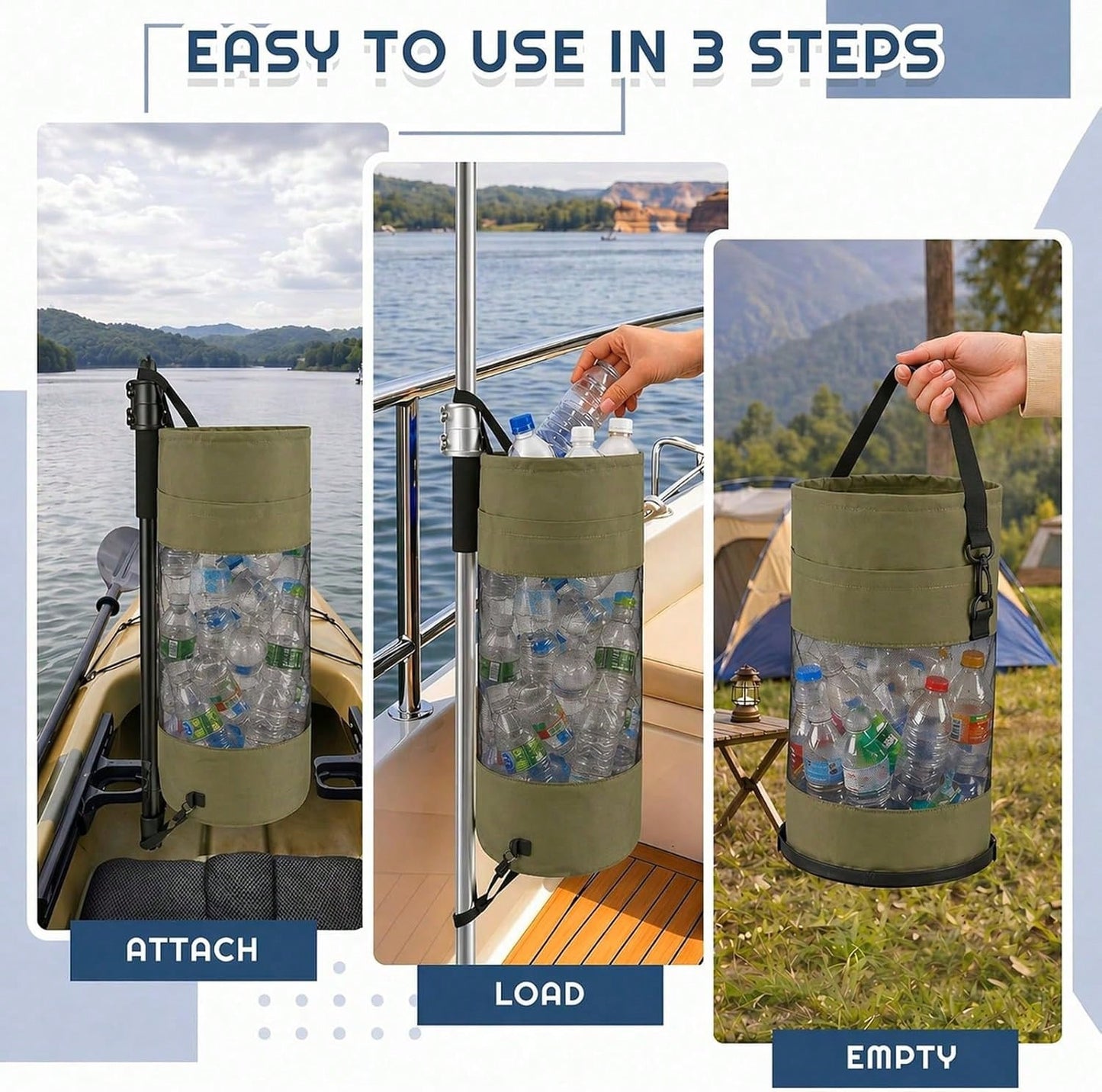 Gersoniel Portable Boat Trash Bags Boat Accessories Container Outdoor Medium Hoop Mesh Trash Bags Reusable Garbage Container Cabin Storage For Men