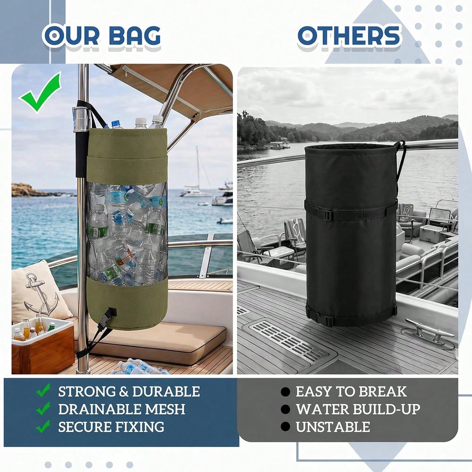 Gersoniel Portable Boat Trash Bags Boat Accessories Container Outdoor Medium Hoop Mesh Trash Bags Reusable Garbage Container Cabin Storage For Men