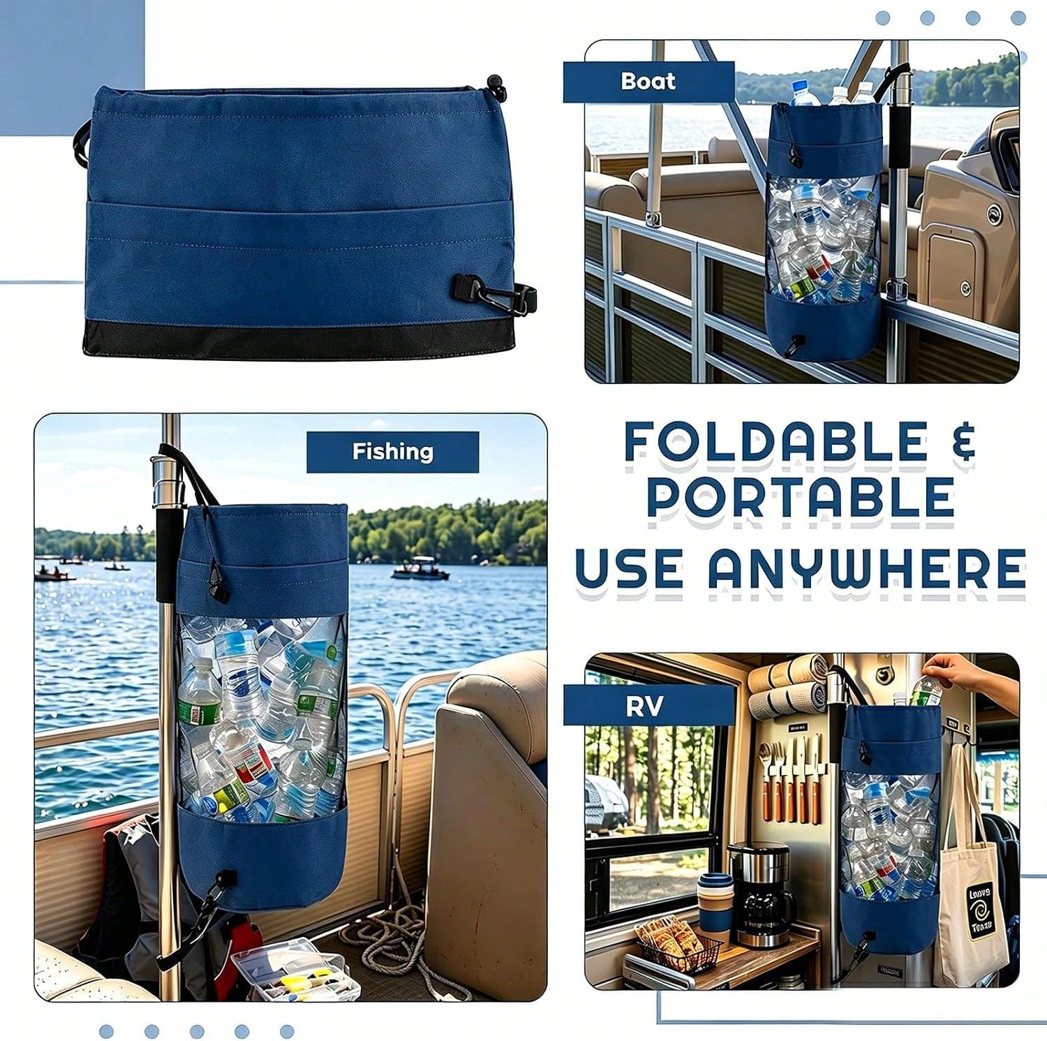 Gersoniel Portable Boat Trash Bags Boat Accessories Container Outdoor Medium Hoop Mesh Trash Bags Reusable Garbage Container Cabin Storage For Men