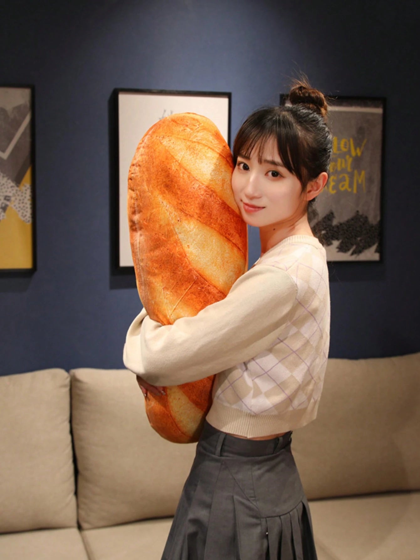 Giant Plush Bread Pillow, Soft Butter Toast Bread Shaped Cushion, Lumbar Pillow, Filled, Home Decor Holiday Gift