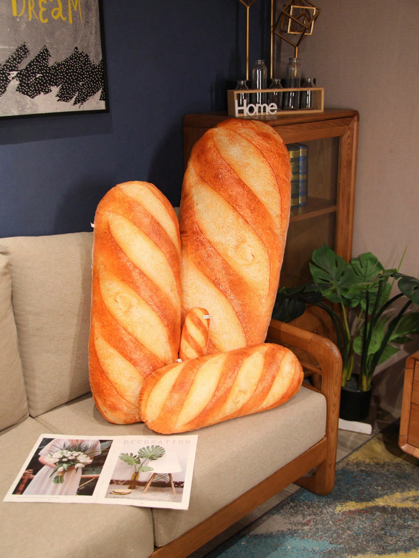 Giant Plush Bread Pillow, Soft Butter Toast Bread Shaped Cushion, Lumbar Pillow, Filled, Home Decor Holiday Gift