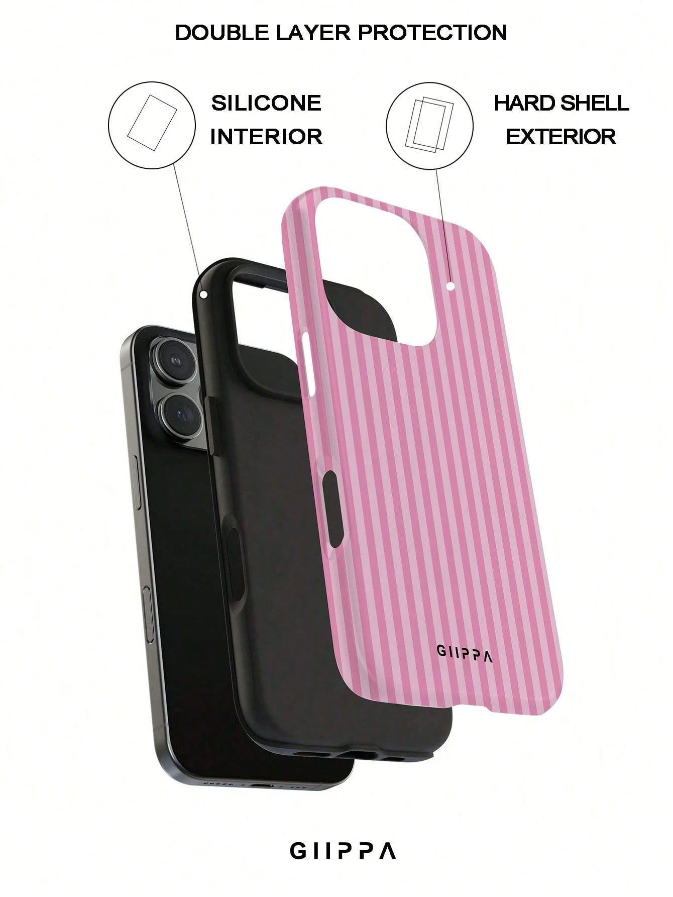GIIPPA Pink & White Striped Phone Case, Compatible With IPhone 17/16/15/14/13/12/11 Pro Max
