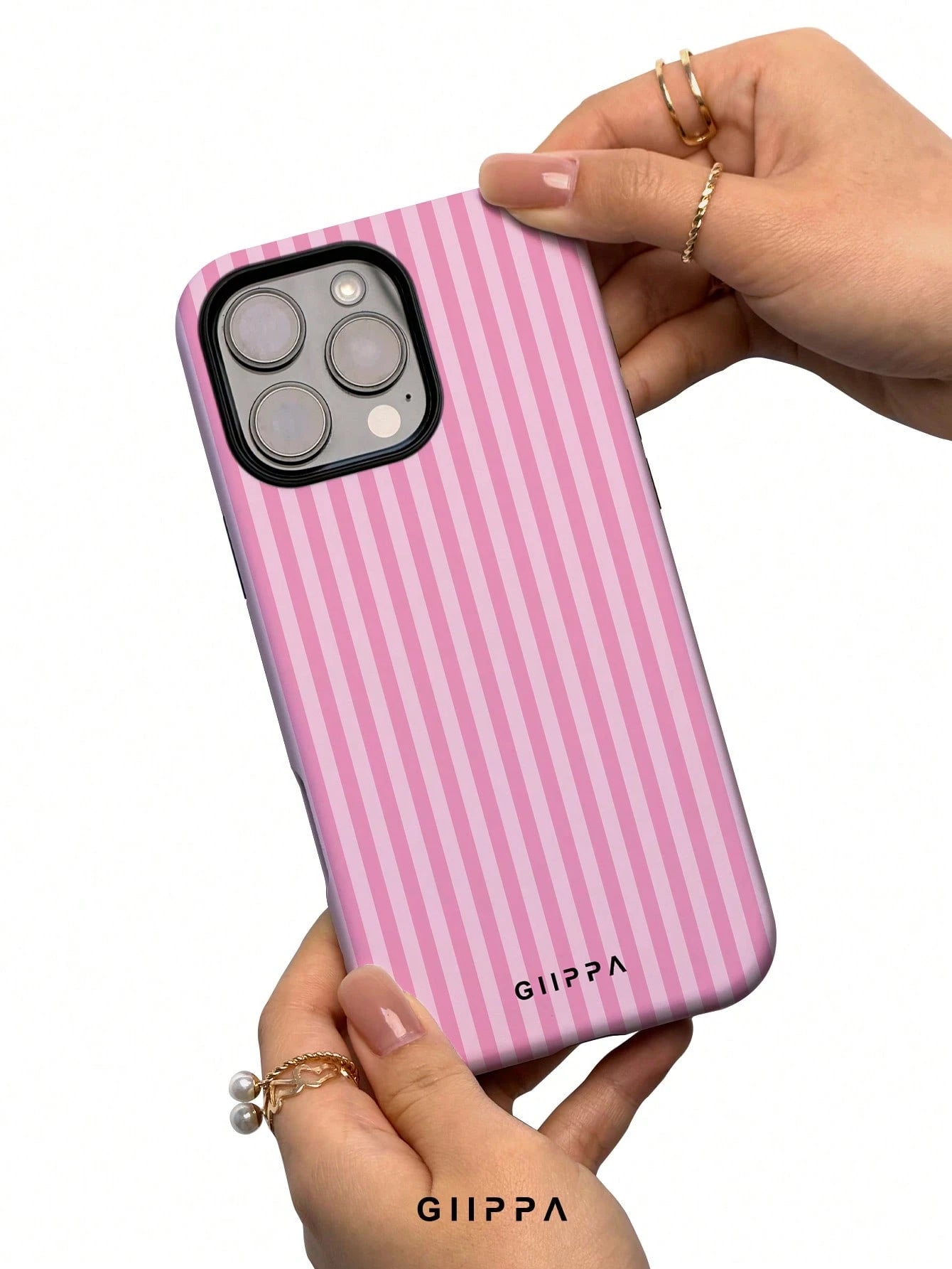 GIIPPA Pink & White Striped Phone Case, Compatible With IPhone 17/16/15/14/13/12/11 Pro Max