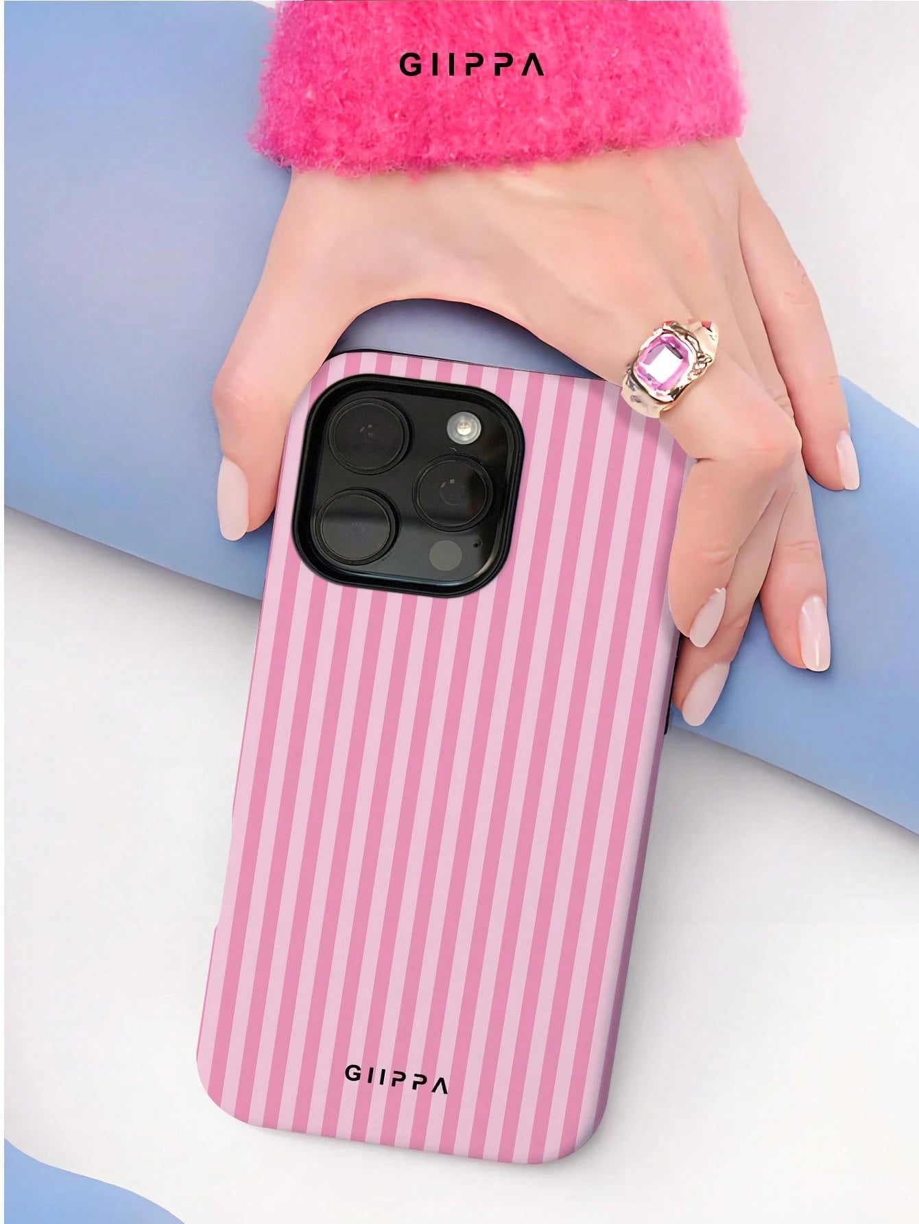 GIIPPA Pink & White Striped Phone Case, Compatible With IPhone 17/16/15/14/13/12/11 Pro Max
