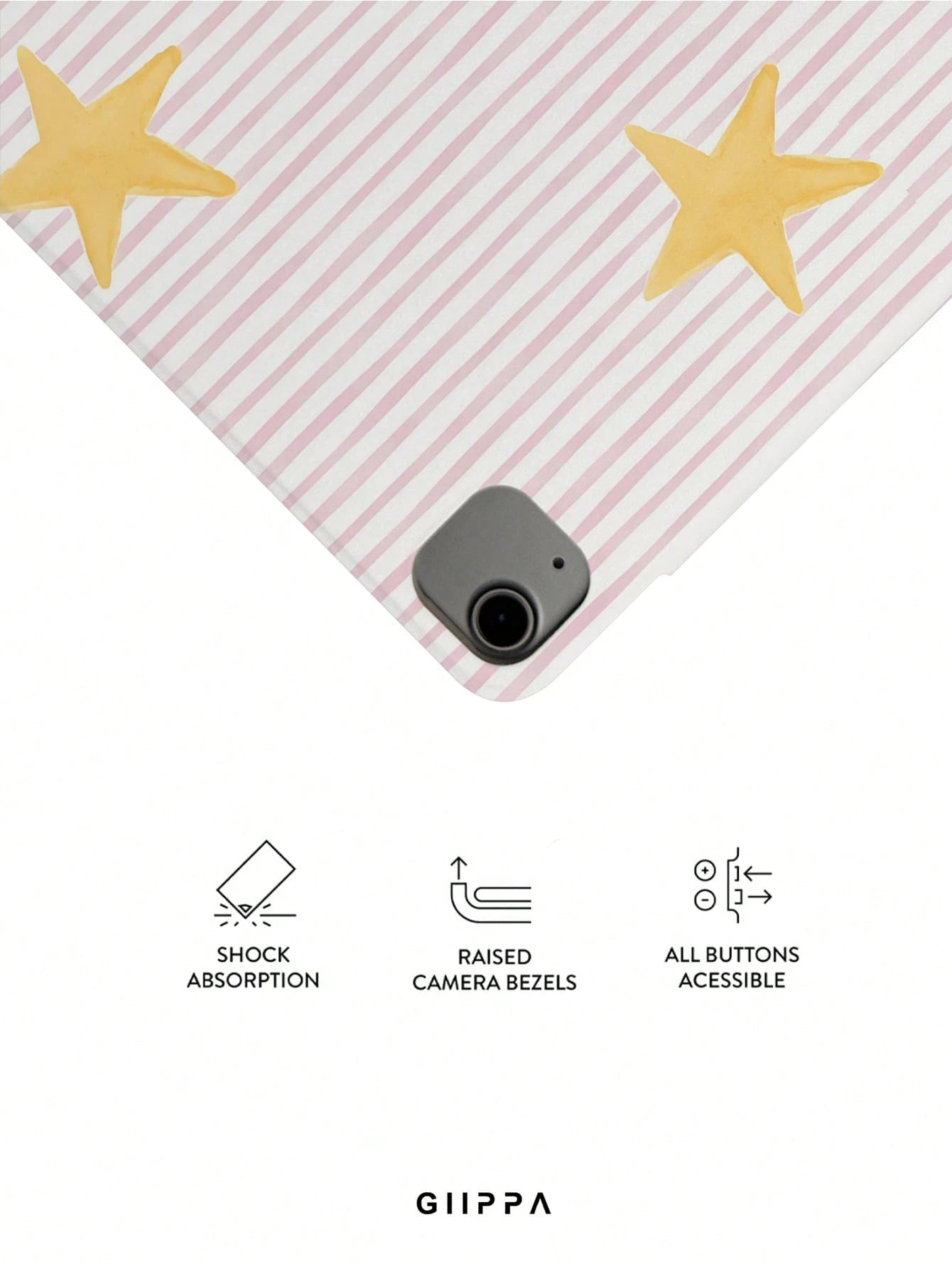 GIIPPA Striped Star Pattern Y-Fold Magnetic Tablet Protective Case, PU Leather Shell With Hard Acrylic Anti-Bend Back Plate, Pink Velvet Lining Anti-Scratch, Hidden Pencil Slot Shockproof Protective C