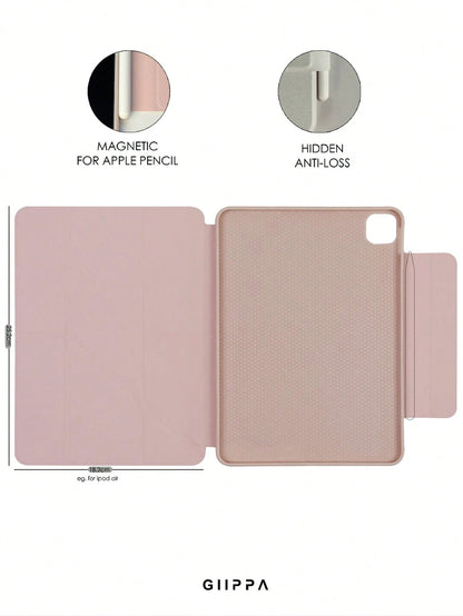GIIPPA Striped Star Pattern Y-Fold Magnetic Tablet Protective Case, PU Leather Shell With Hard Acrylic Anti-Bend Back Plate, Pink Velvet Lining Anti-Scratch, Hidden Pencil Slot Shockproof Protective C