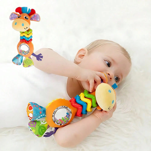 Giraffe Baby Rattle Toy- Soft Plush Teether With Rattle Ring And Crinkle Paper, Sensory Development, Educational Toy For 0-12 Months Infants