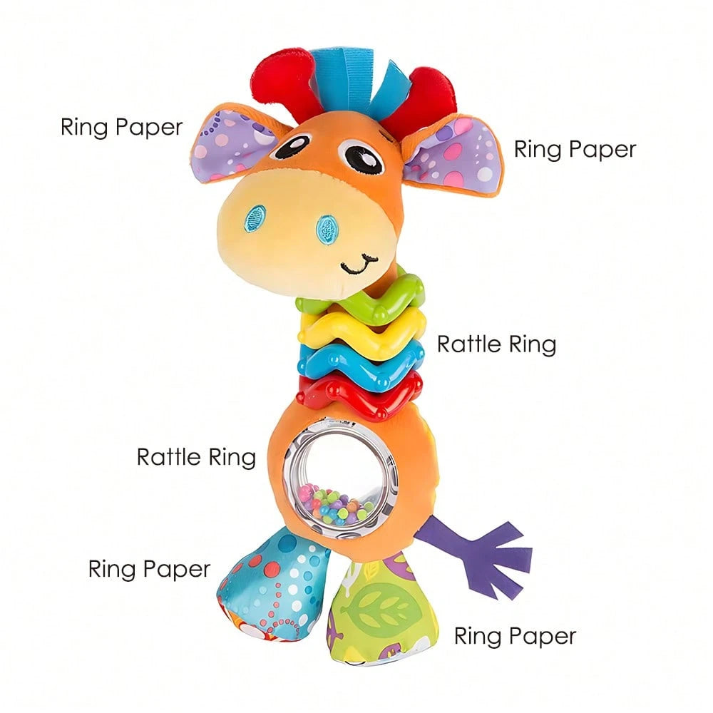 Giraffe Baby Rattle Toy- Soft Plush Teether With Rattle Ring And Crinkle Paper, Sensory Development, Educational Toy For 0-12 Months Infants