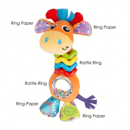 Giraffe Baby Rattle Toy- Soft Plush Teether With Rattle Ring And Crinkle Paper, Sensory Development, Educational Toy For 0-12 Months Infants