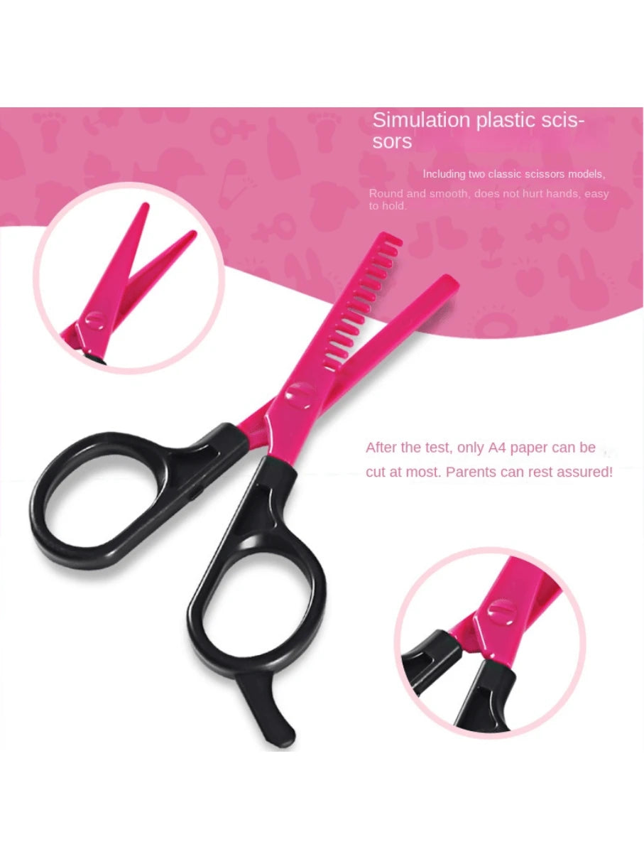 Girls Beauty Salon Pretend Play Set, Includes Hair Dryer Toy, Scissors, Haircutting Apron And Styling Accessories