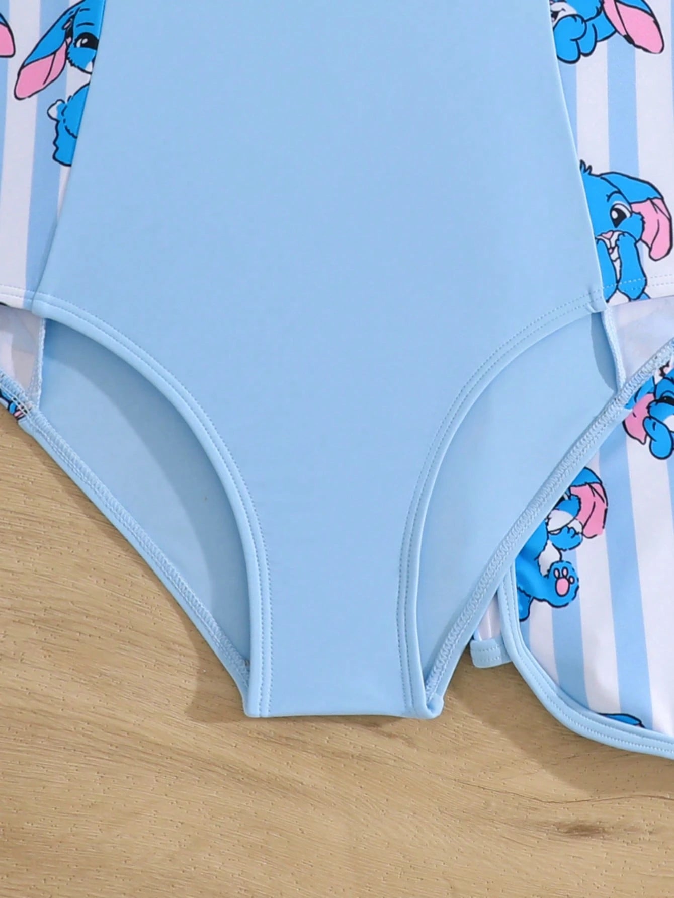 Girls' Coconut Tree Print Patchwork Solid Color One-Piece Swimsuit With Cute Rabbit Print Shorts, Suitable For Summer, Surfing, Beach, Vacation, Swimming Pool