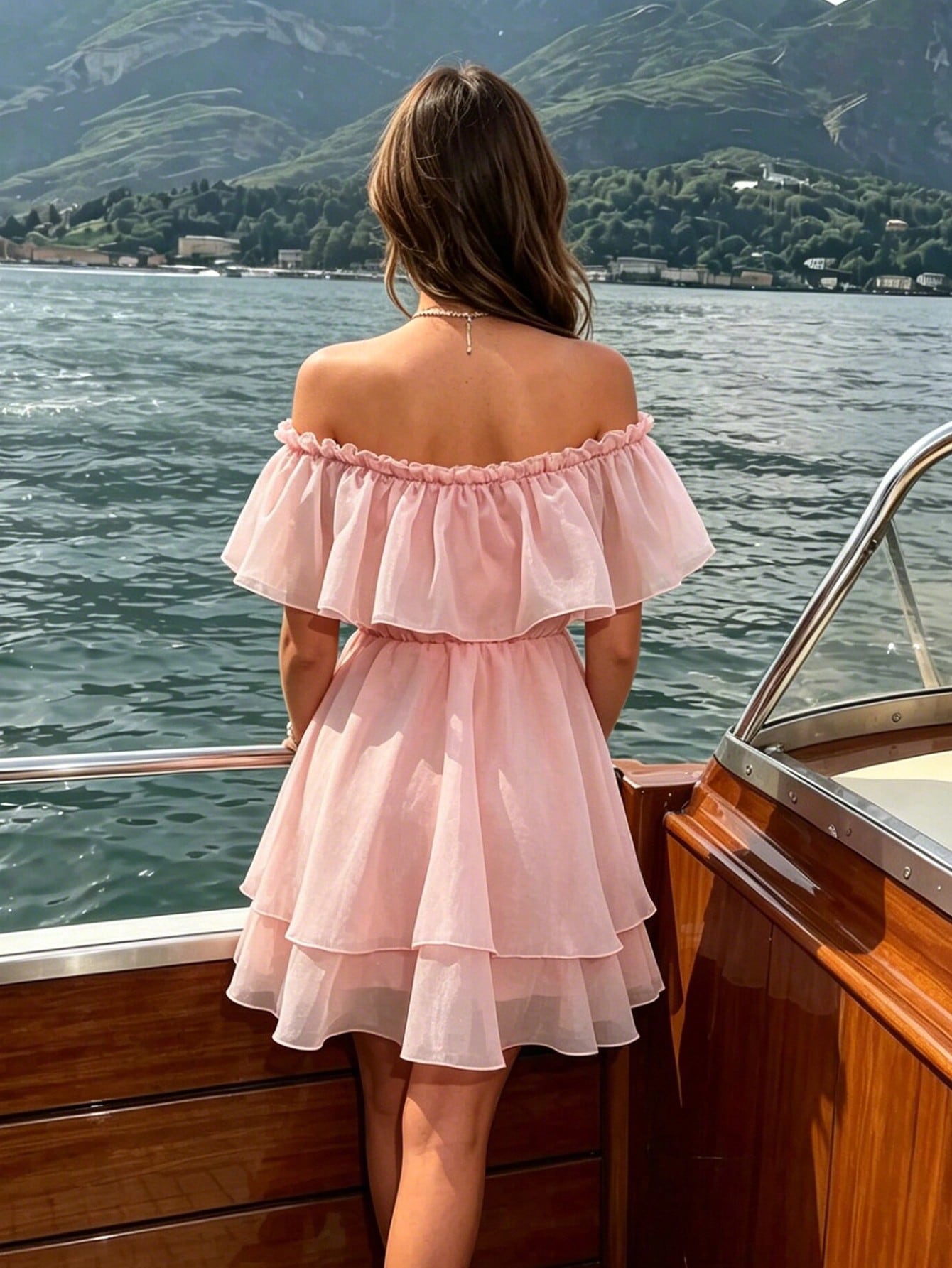 Glamine Charm Elegant Fashion Sweet Romantic Outdoor Vacation Travel Street Off-Shoulder Bandeau Short Dress For Women