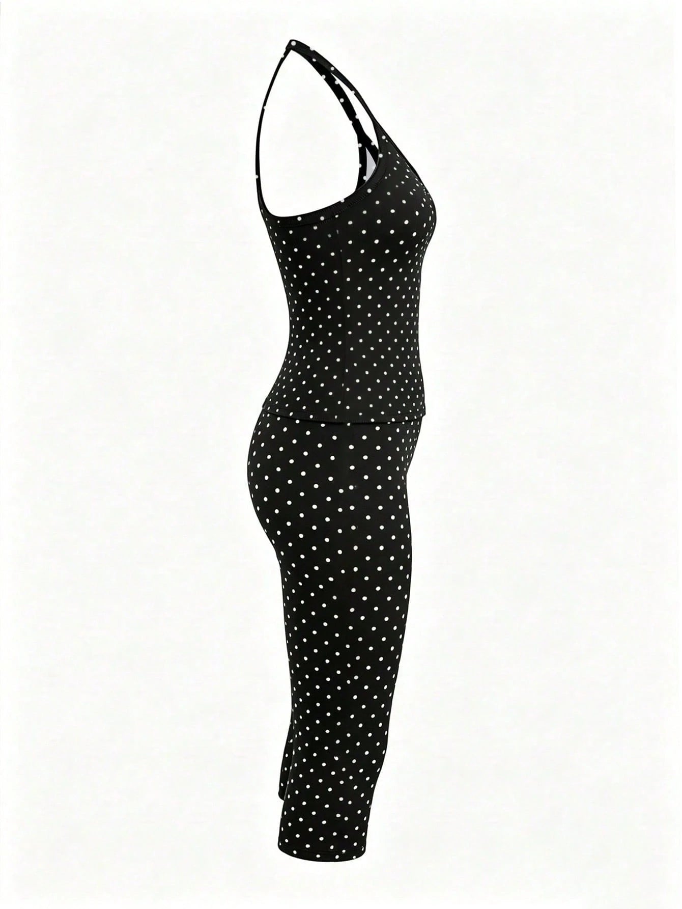 GLAMSKIN Women's Summer/Autumn Basic Polka Dot Spaghetti Strap 2-Piece Set Loungewear, Slim Fit Camisole Top + Cropped Leggings, Back To School, Outing, Daily, Streetwear