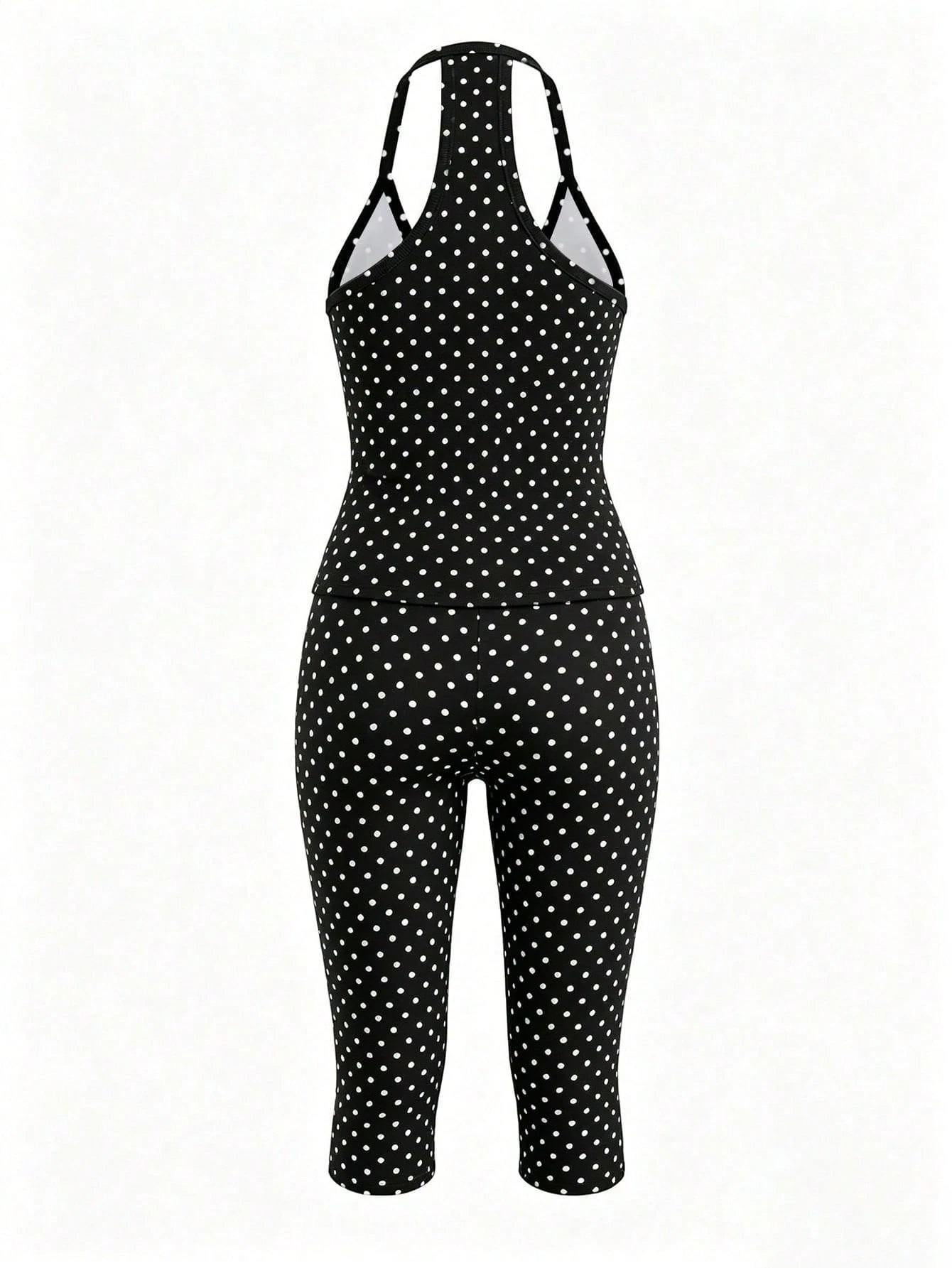 GLAMSKIN Women's Summer/Autumn Basic Polka Dot Spaghetti Strap 2-Piece Set Loungewear, Slim Fit Camisole Top + Cropped Leggings, Back To School, Outing, Daily, Streetwear