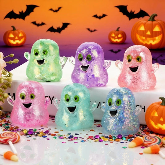 Glitter Ghost Squishy, Slow Rebound Halloween Stress Relief Finger Toy, Cute Japanese Style Ghost Squeeze Toy, Kids Party Favor Halloween