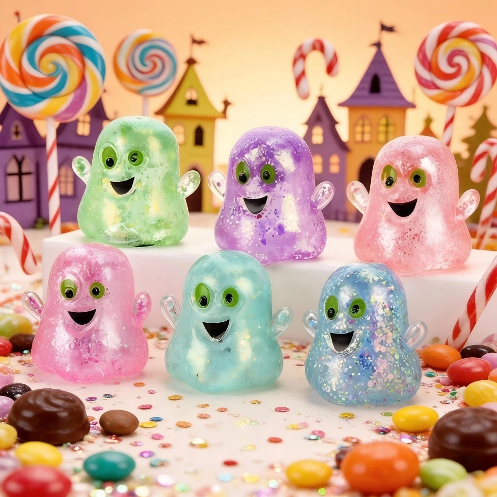 Glitter Ghost Squishy, Slow Rebound Halloween Stress Relief Finger Toy, Cute Japanese Style Ghost Squeeze Toy, Kids Party Favor Halloween
