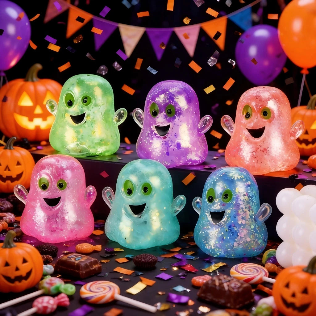 Glitter Ghost Squishy, Slow Rebound Halloween Stress Relief Finger Toy, Cute Japanese Style Ghost Squeeze Toy, Kids Party Favor Halloween