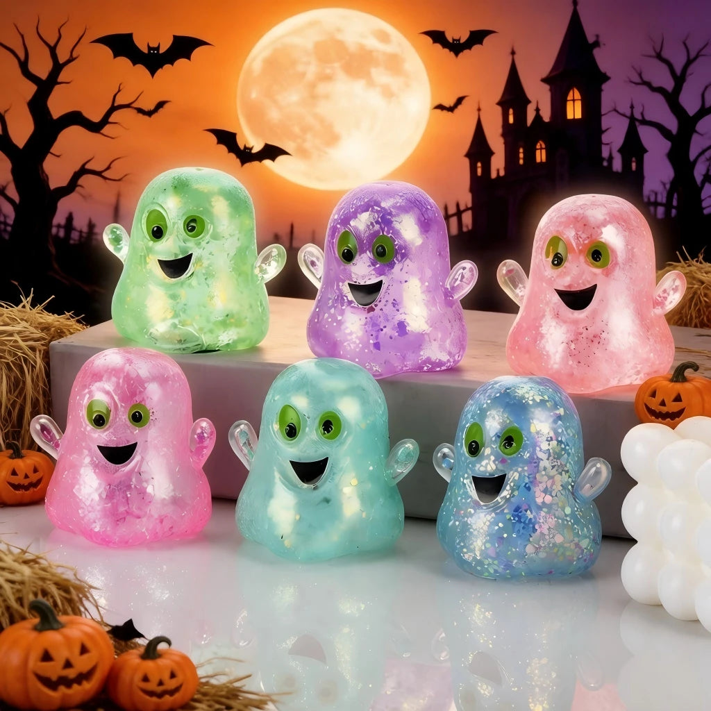 Glitter Ghost Squishy, Slow Rebound Halloween Stress Relief Finger Toy, Cute Japanese Style Ghost Squeeze Toy, Kids Party Favor Halloween