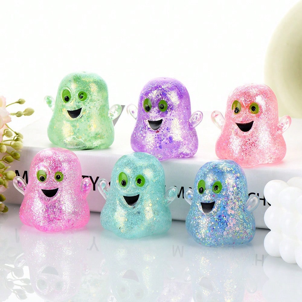 Glitter Ghost Squishy, Slow Rebound Halloween Stress Relief Finger Toy, Cute Japanese Style Ghost Squeeze Toy, Kids Party Favor Halloween