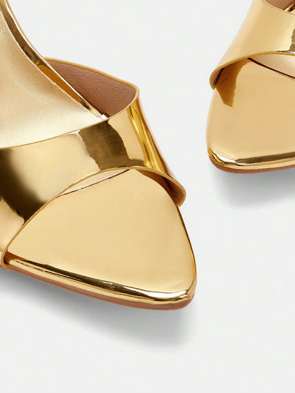 Glitzique Women's Black Transparent Pyramid Decor Pointed Toe High Heel Mules, Glamorous Party High Heel Sandals Spring Shoes Summer Shoes