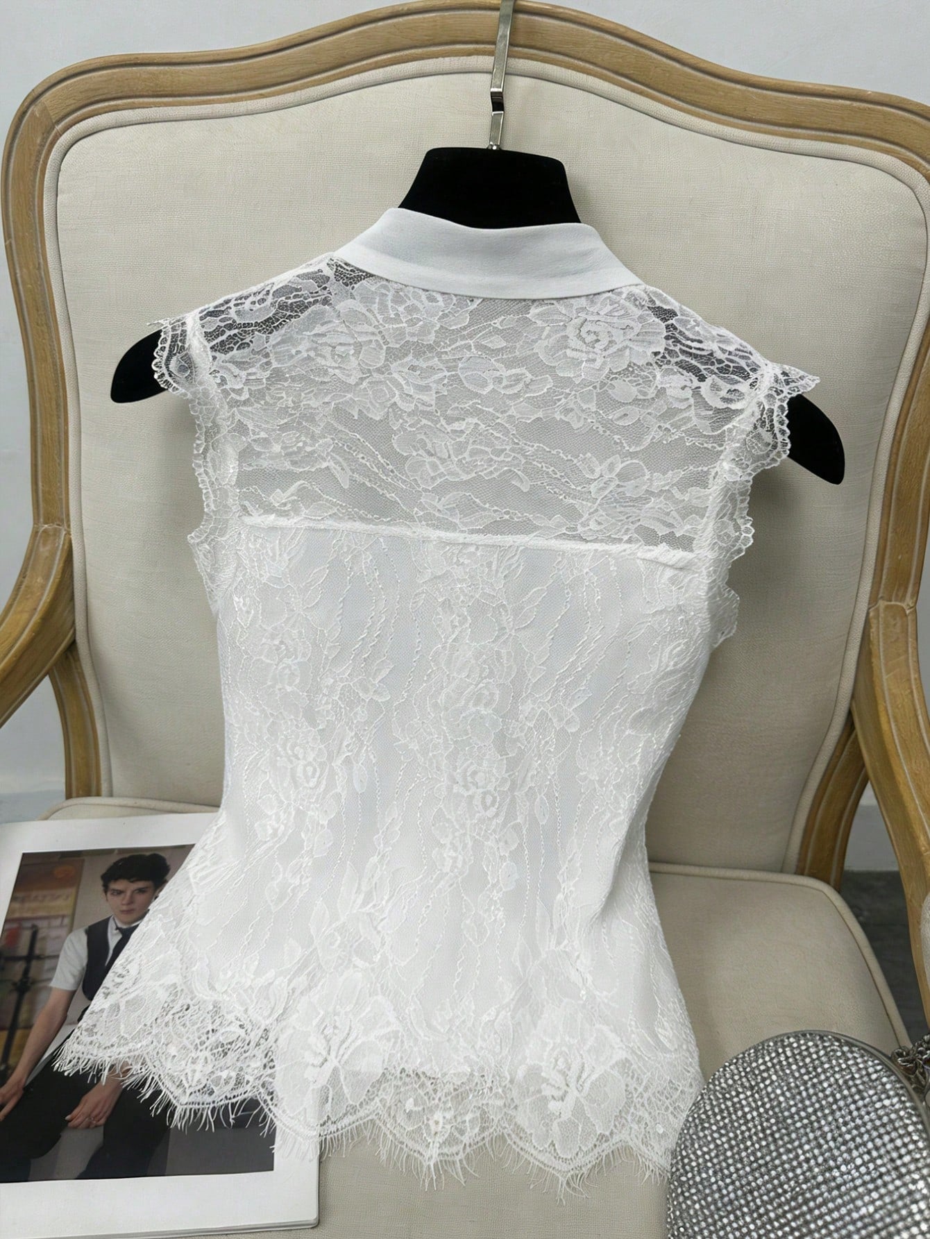 GlowEve Women's Elastic Lace Chiffon Bow Tie Sleeveless Waist Fitted Elegant Camisole Top, Suitable For Commuting, Summer