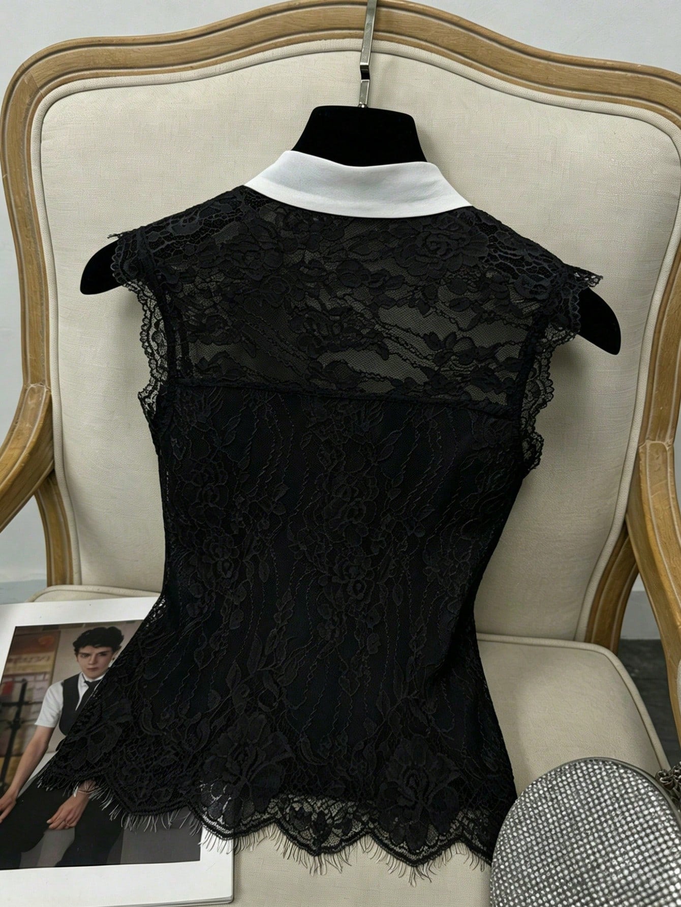 GlowEve Women's Elastic Lace Chiffon Bow Tie Sleeveless Waist Fitted Elegant Camisole Top, Suitable For Commuting, Summer