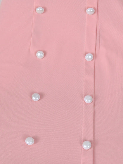 GlowEve Women's Square Neck Sleeveless Bodycon Pearl Button Decor Pleated Hem Dress,Soft Pink,Summer,Elegant,Wedding Ninang,Party Vacation Graduation Outfit