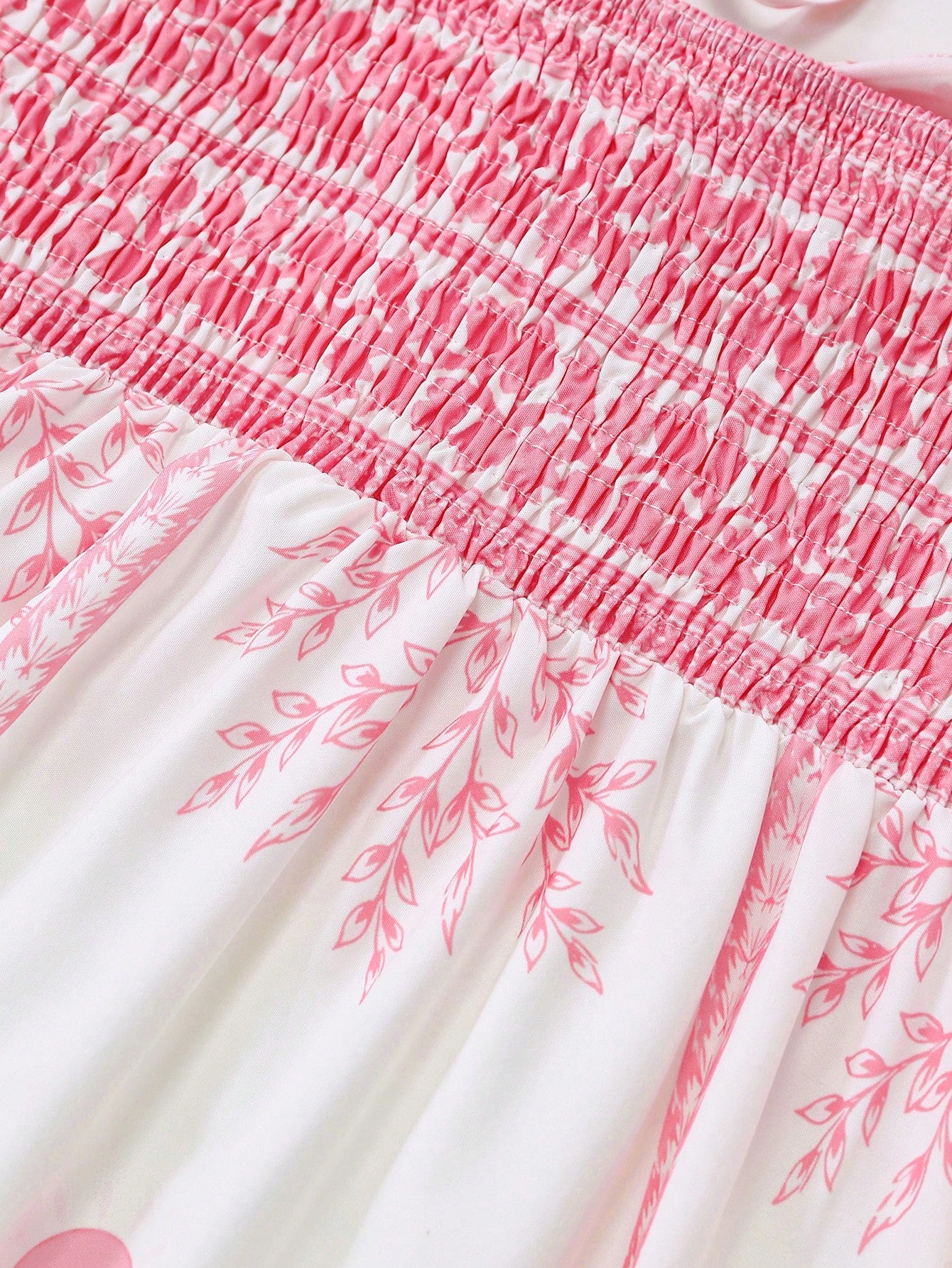 GlowEve Women's White And Pink Printed Spaghetti Strap Tie Waist A-Line Dress,Summer Boho Holiday Picnic Holiday Elegant French Retro Long Slip Dress