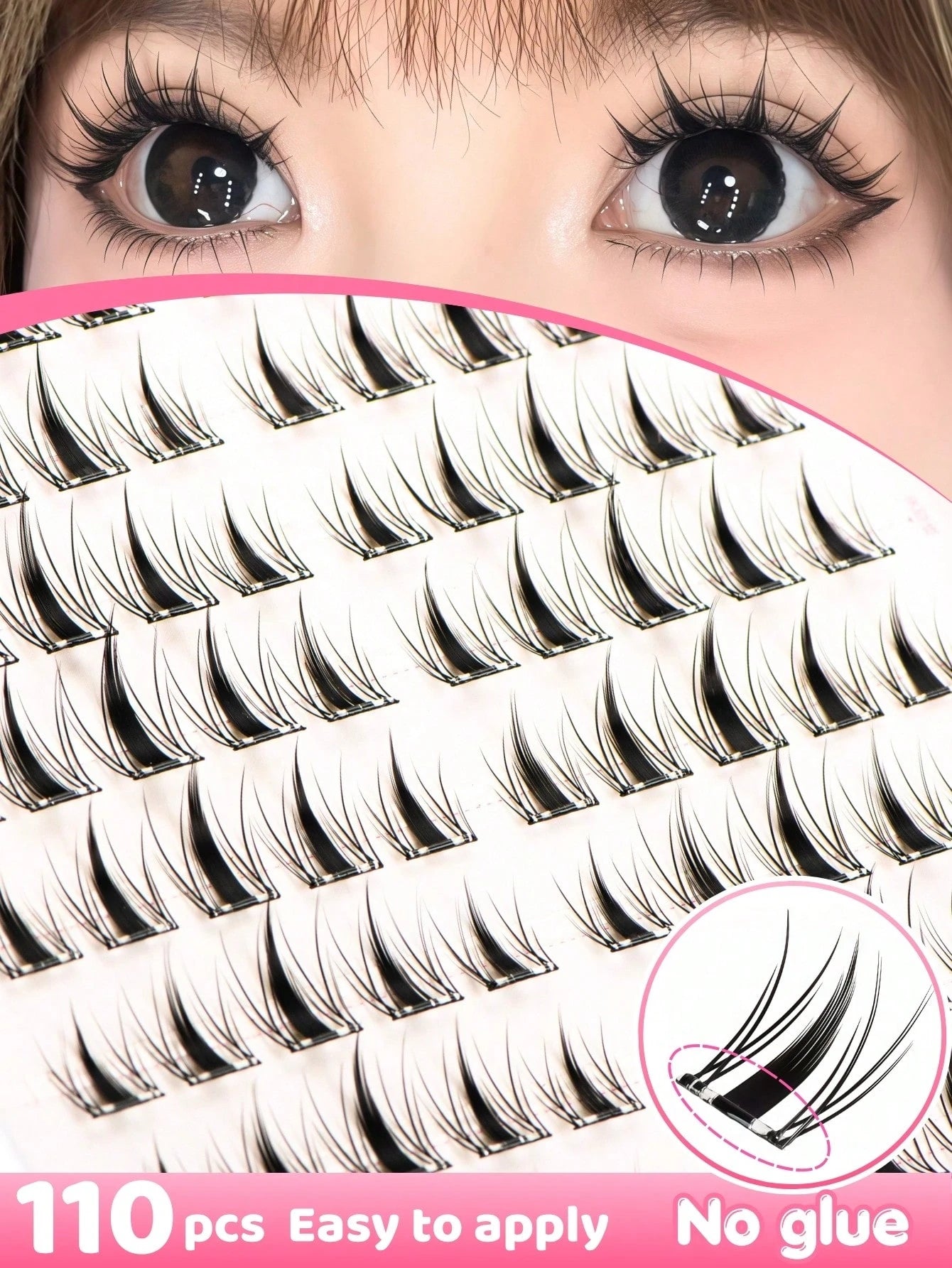 Glue-Free Little Rabbit False Eyelash Clusters- 110 Clusters Independent Segmented Design, 12MM Natural Fixed Length, C-Curl Lightweight And Airy, Self-Adhesive Base, No Extra Glue Needed For Quick A