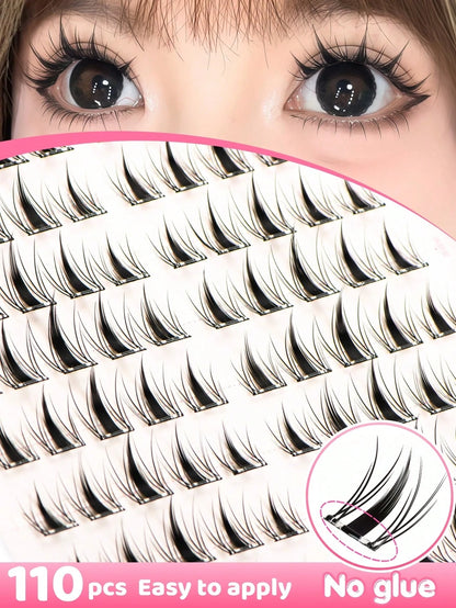 Glue-Free Little Rabbit False Eyelash Clusters- 110 Clusters Independent Segmented Design, 12MM Natural Fixed Length, C-Curl Lightweight And Airy, Self-Adhesive Base, No Extra Glue Needed For Quick A