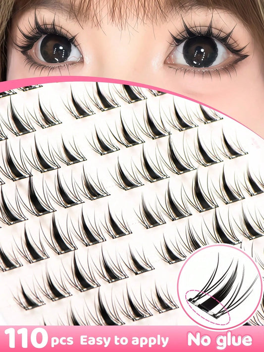 Glue-Free Little Rabbit False Eyelash Clusters- 110 Clusters Independent Segmented Design, 12MM Natural Fixed Length, C-Curl Lightweight And Airy, Self-Adhesive Base, No Extra Glue Needed For Quick A