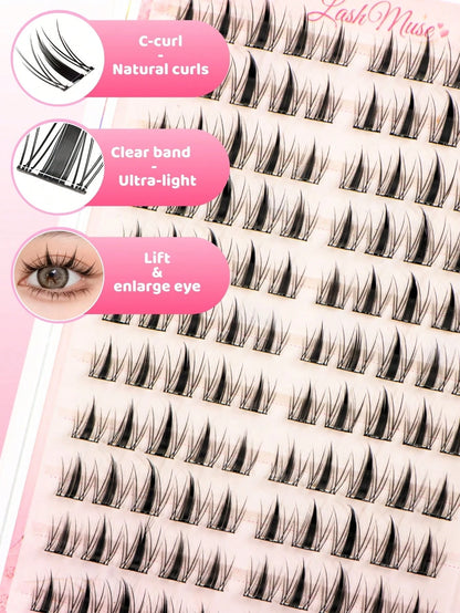 Glue-Free Little Rabbit False Eyelash Clusters- 110 Clusters Independent Segmented Design, 12MM Natural Fixed Length, C-Curl Lightweight And Airy, Self-Adhesive Base, No Extra Glue Needed For Quick A
