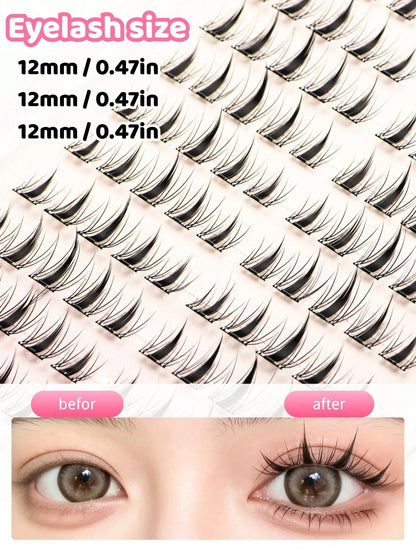 Glue-Free Little Rabbit False Eyelash Clusters- 110 Clusters Independent Segmented Design, 12MM Natural Fixed Length, C-Curl Lightweight And Airy, Self-Adhesive Base, No Extra Glue Needed For Quick A