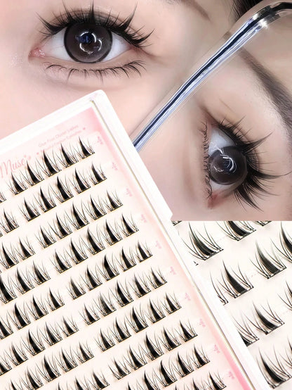 Glue-Free Little Rabbit False Eyelash Clusters- 110 Clusters Independent Segmented Design, 12MM Natural Fixed Length, C-Curl Lightweight And Airy, Self-Adhesive Base, No Extra Glue Needed For Quick A