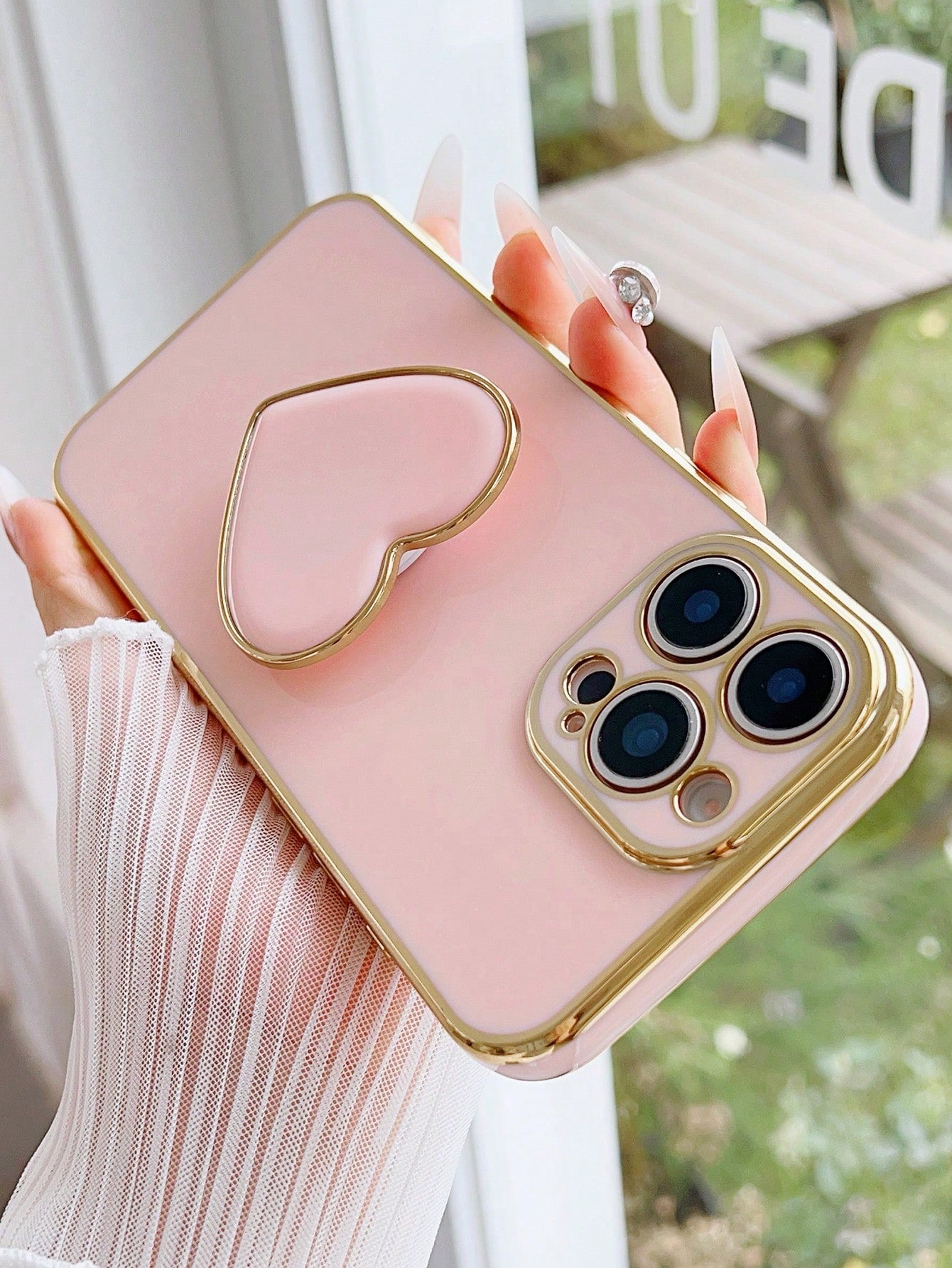 Gold-Plated Heart-Shaped Stand And Gold-Plated Phone Case, Compatible With IPhone 17/16e/15/14/13/12/11/XS/XR/X/7/8 Plus/Pro Max, Galaxy S25/S24U/S23/A55/A54/A35/A25/A17/A07/A16/A06, Electroplated Pro